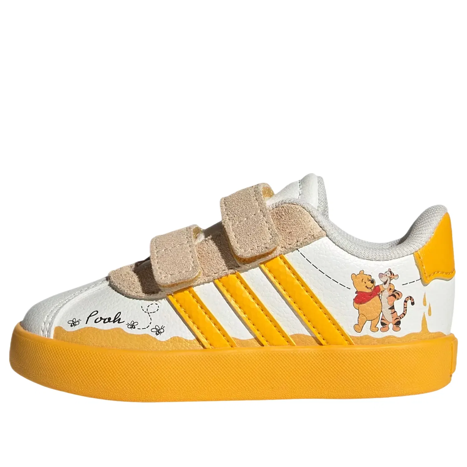 Детские кроссовки с липучкой VL Court Off White Crew Yellow Core Black Adidas, белый