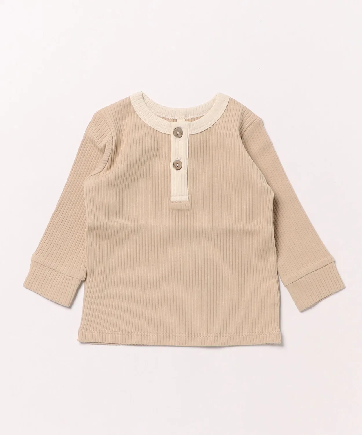 Детский трикотажный боди-комбинезон с длинным рукавомLatte Ribbed Henley Quincy Mae, Beige