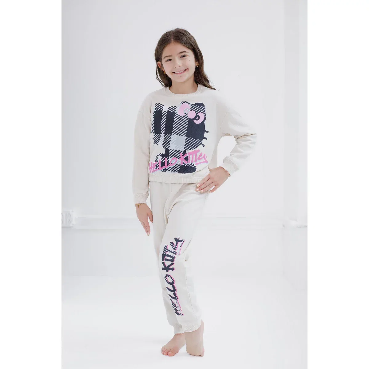 Детский комплект из свитшота и джоггеров для девочек Hello Kitty, Cream White — фото 2