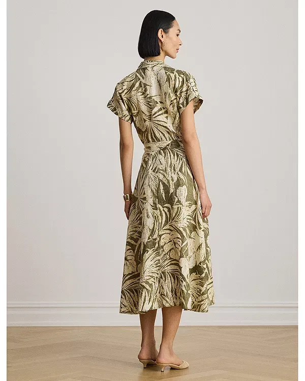 Женское платье-рубашка с принтом Palm Frond Print Linen Camp Shirtdress Ralph Lauren, Farm Olive — фото 4