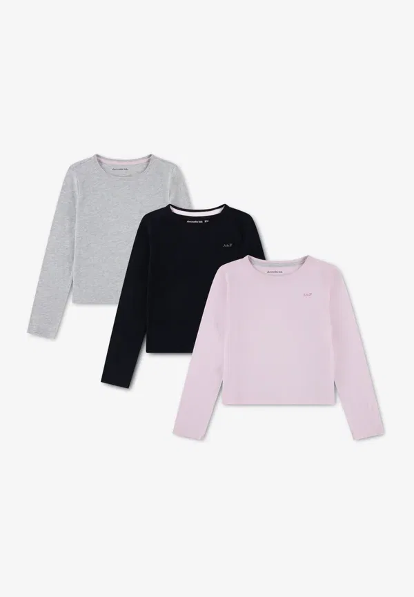 Комплект из 3 футболок с длинными рукавами Abercrombie & Fitch, черный/светло-розовый/светло-серый