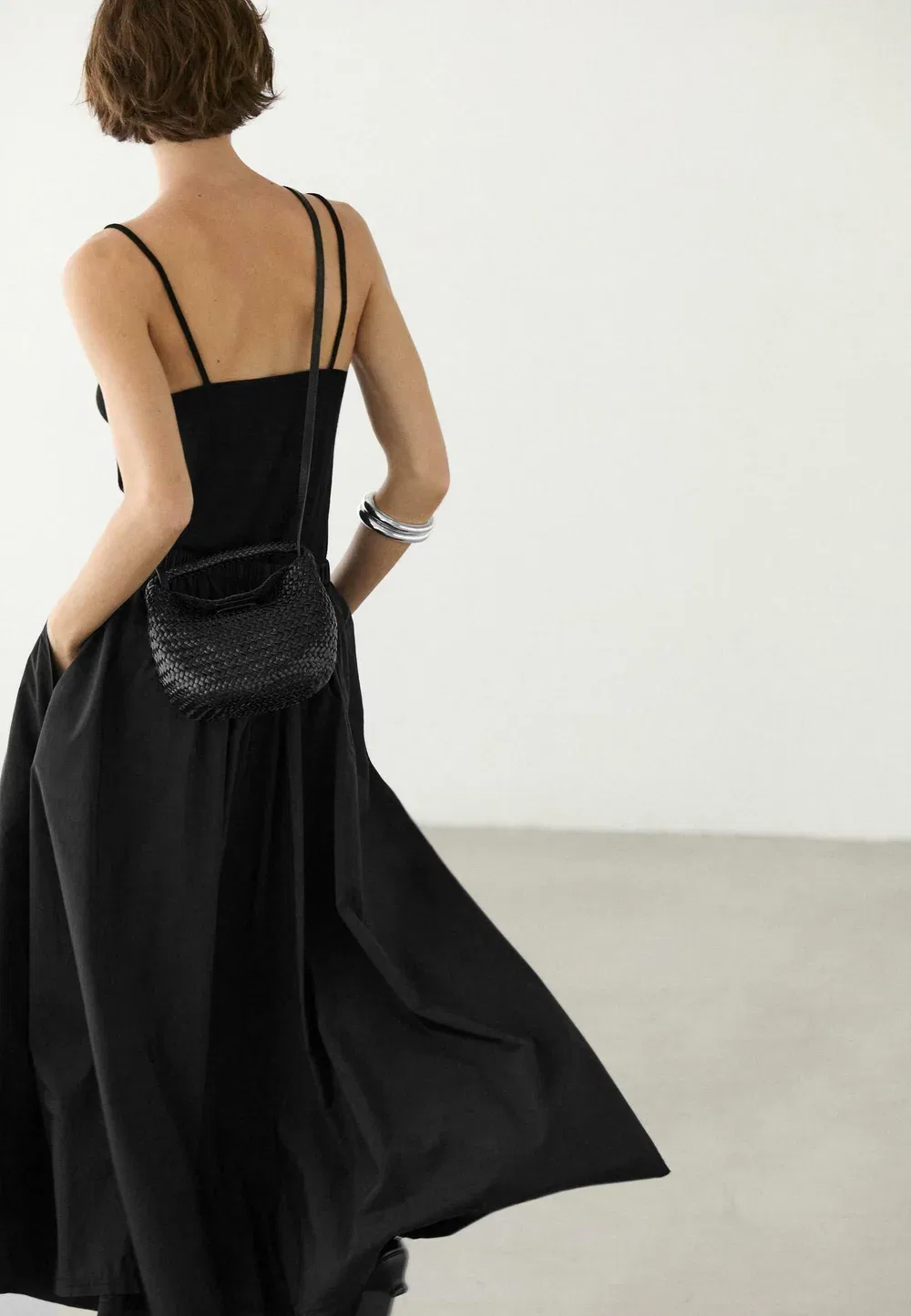 Юбка миди из технической ткани - юбка А-силуэта Massimo Dutti, Black — фото 2