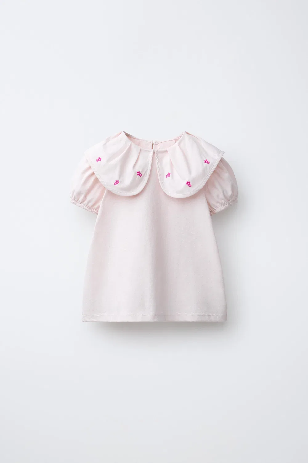 Футболка с вышитым цветочным узором и воротником в стиле Питера Пэна ZARA, Pastel Pink