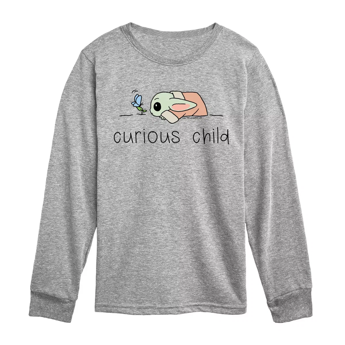 Детское футболка с длинным рукавом с принтом Curious Child Grogu Star Wars, Athletic Heather