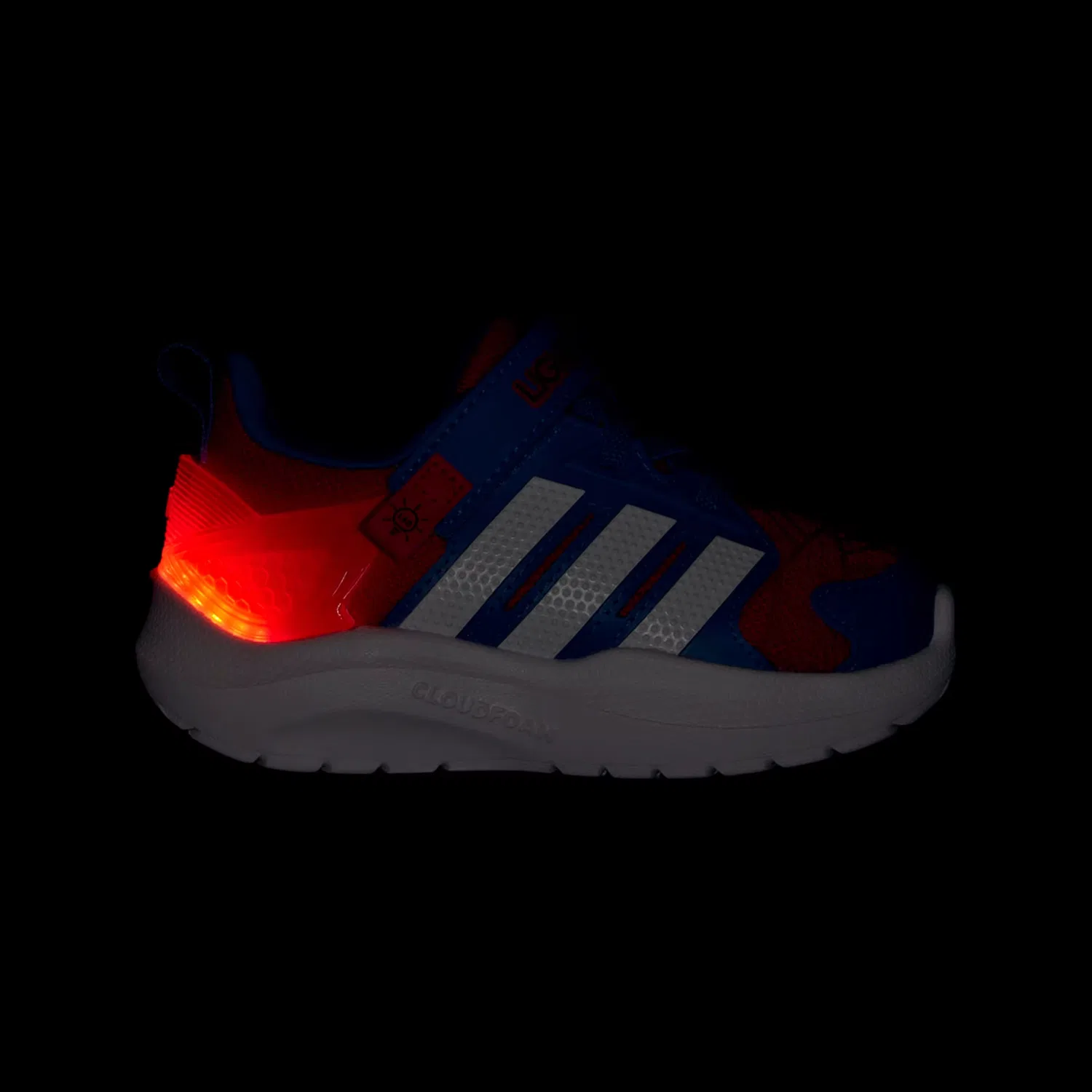 Детские кроссовки со светодиодной подсветкой Marvel Lightorama Spider-Man Adidas Sportswear, алый/белый/ярко-синий — фото 3