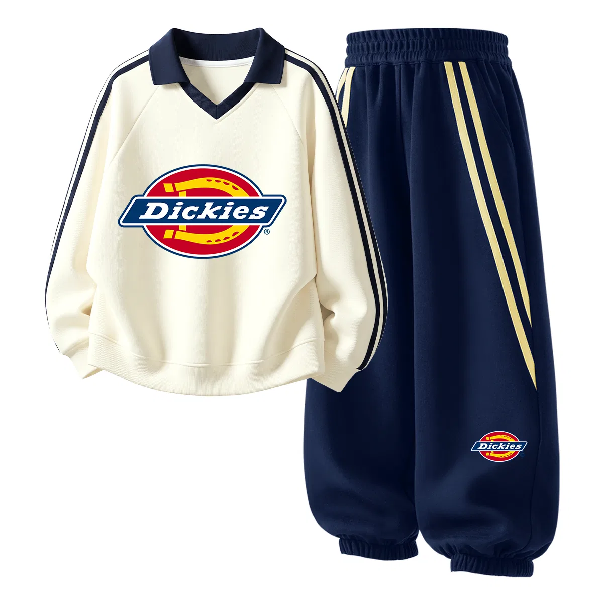 Детский спортивный комплект с поло и брюками, модель S Logo Thick, Dickies, Ivory White/Navy Blue
