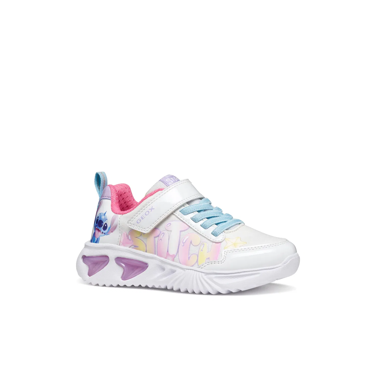 Детские кроссовки с мигающей подошвой Stitch Geox, White/Multi