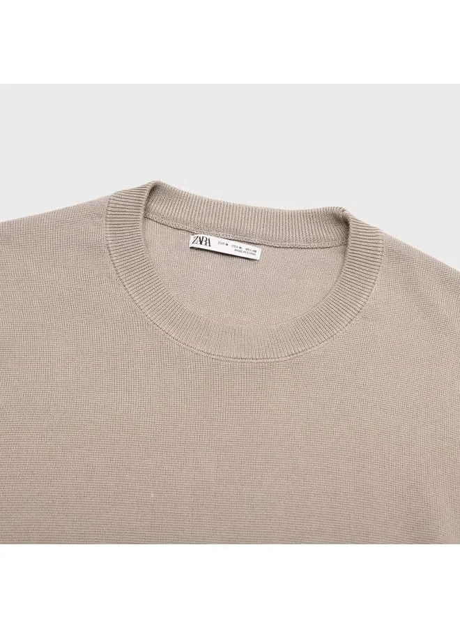Пуловер вязаный хлопковый с круглым вырезом Zara, серый — фото 4