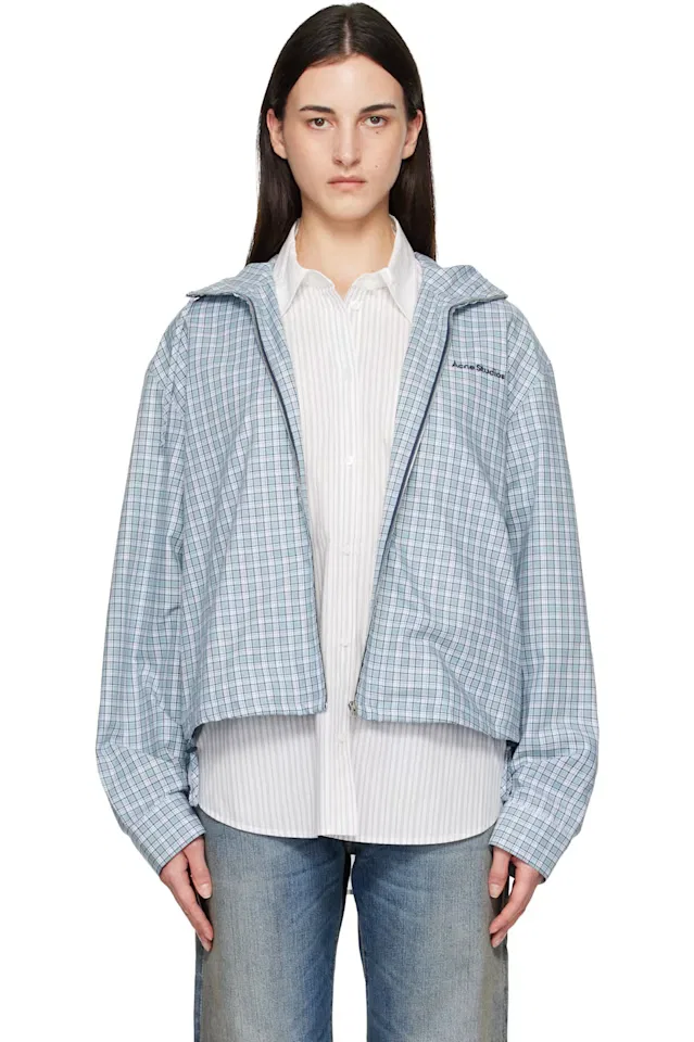 Синяя клетчатая куртка с капюшоном Acne Studios