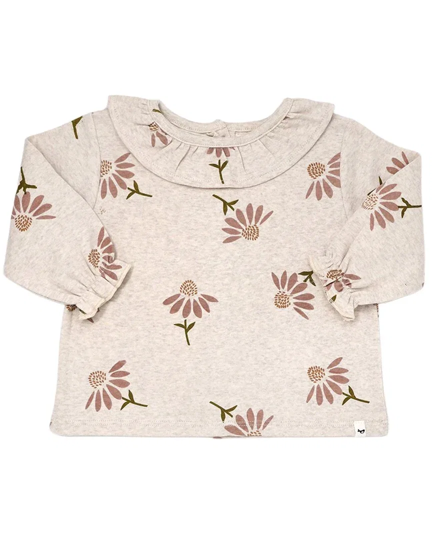 Детская блузка для девочек с оборкой на горловине и принтом Cone Flowers Print oh baby!, коричневый