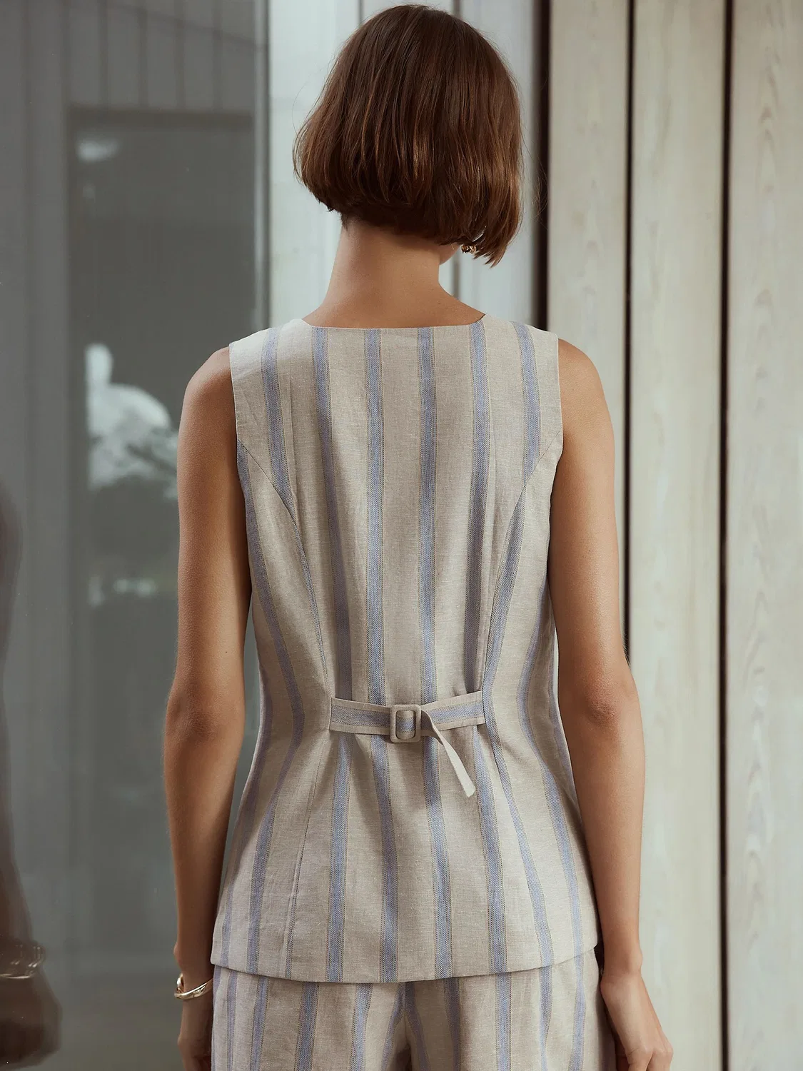 Жилет Premium Linen Blend Next, сине-бежевая полоска — фото 4