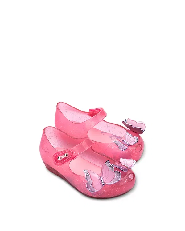Детские балетки для девочек с ремешком Mini Melissa, Glitter Pink