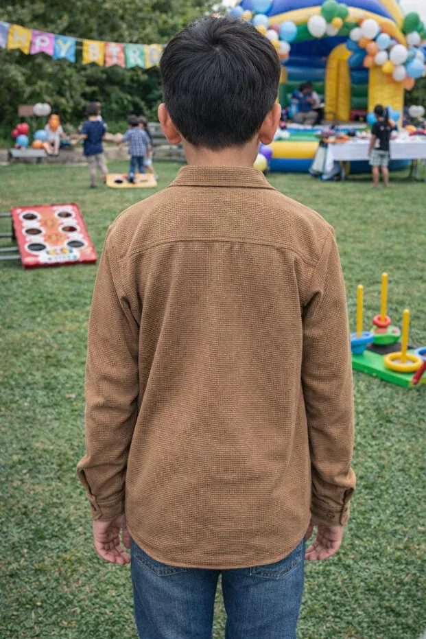 Детская рубашка для мальчиков вафельная хлопковая Yalçınoğlu Kids, Brown — фото 4