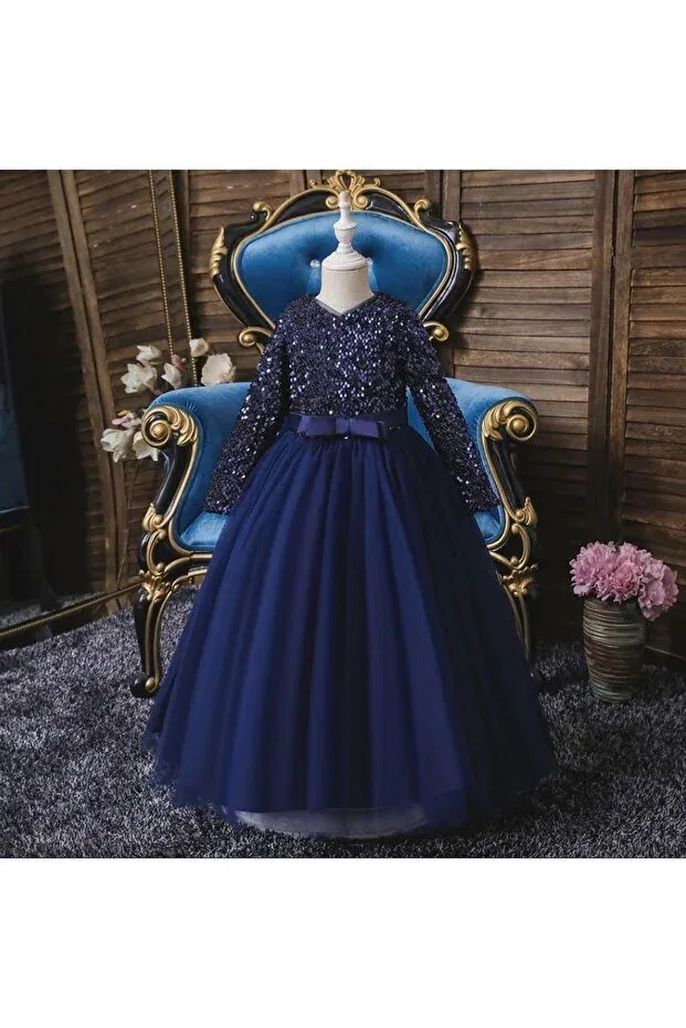 Детское платье для девочек с пайетками Mashotrend, Navy Blue