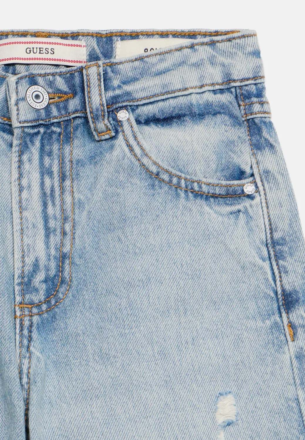Детские и подростковые брюки из плотной ткани, джинсы свободного кроя Guess, Indigo Damaged Wash — фото 4