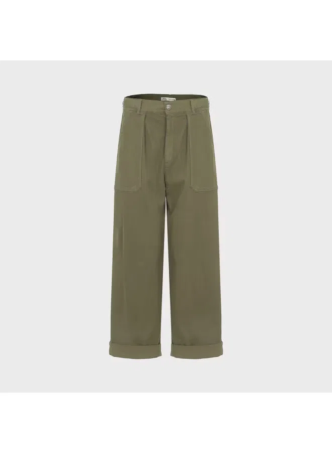 Брюки с утягивающим поясом и карманами Zara, оливковый — фото 2