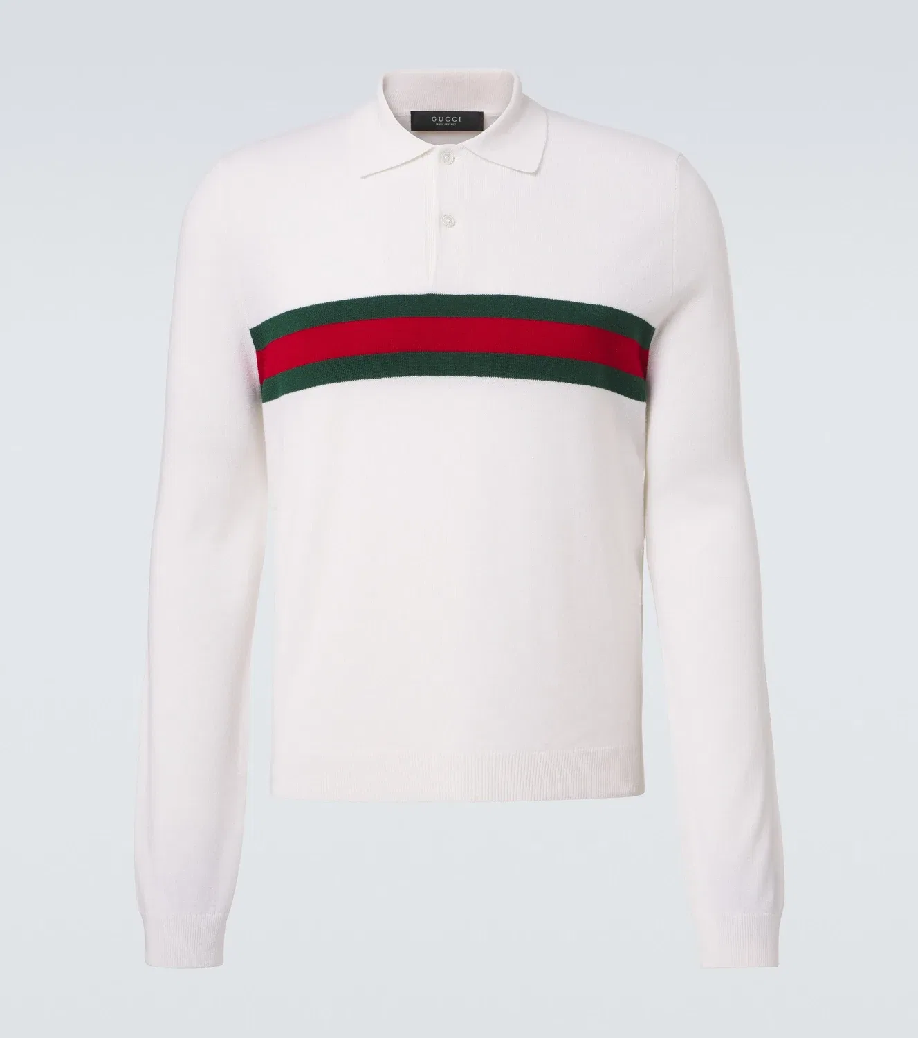 Кашемировая рубашка-поло с узором Web Stripe GUCCI, белый