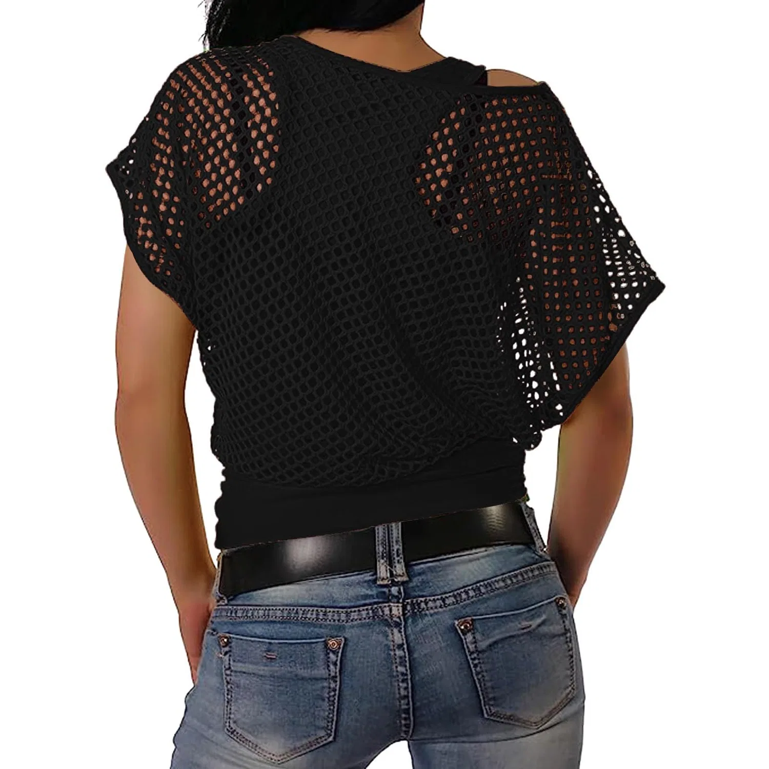 Женская футболка с открытыми плечами SexyFluo 80s Top, Black — фото 2
