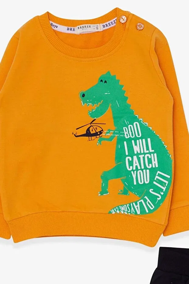 Детский спортивный костюм с принтом Dinosaur Printed Breeze, Mustard Yellow — фото 3