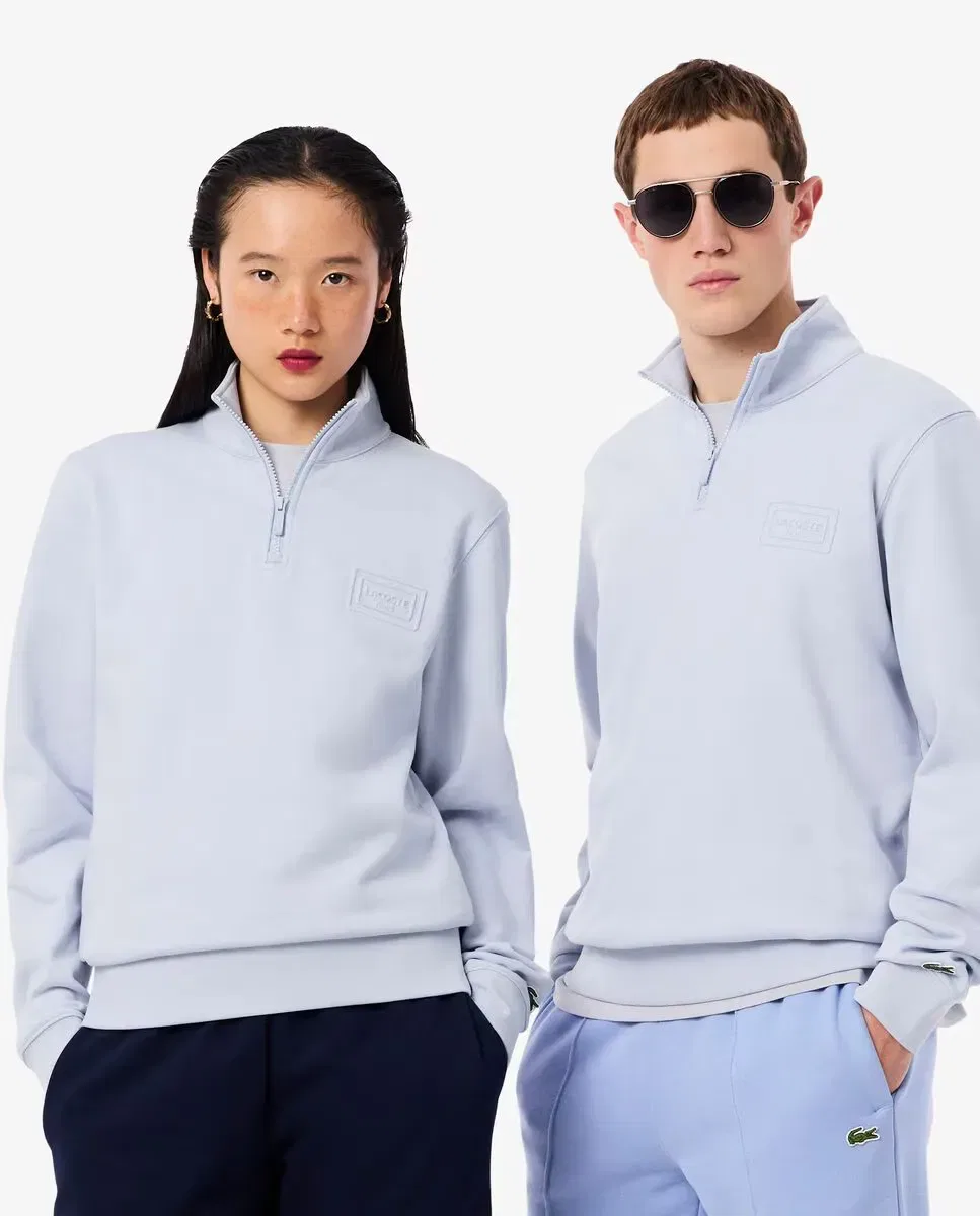 Мужская свитшот с высоким воротником на молнии с рельефным принтом Lacoste, Azul Claro