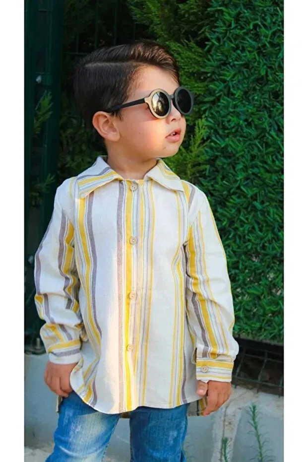 Детская рубашка для мальчиков с принтом Ares Kids Fashion, White Yellow