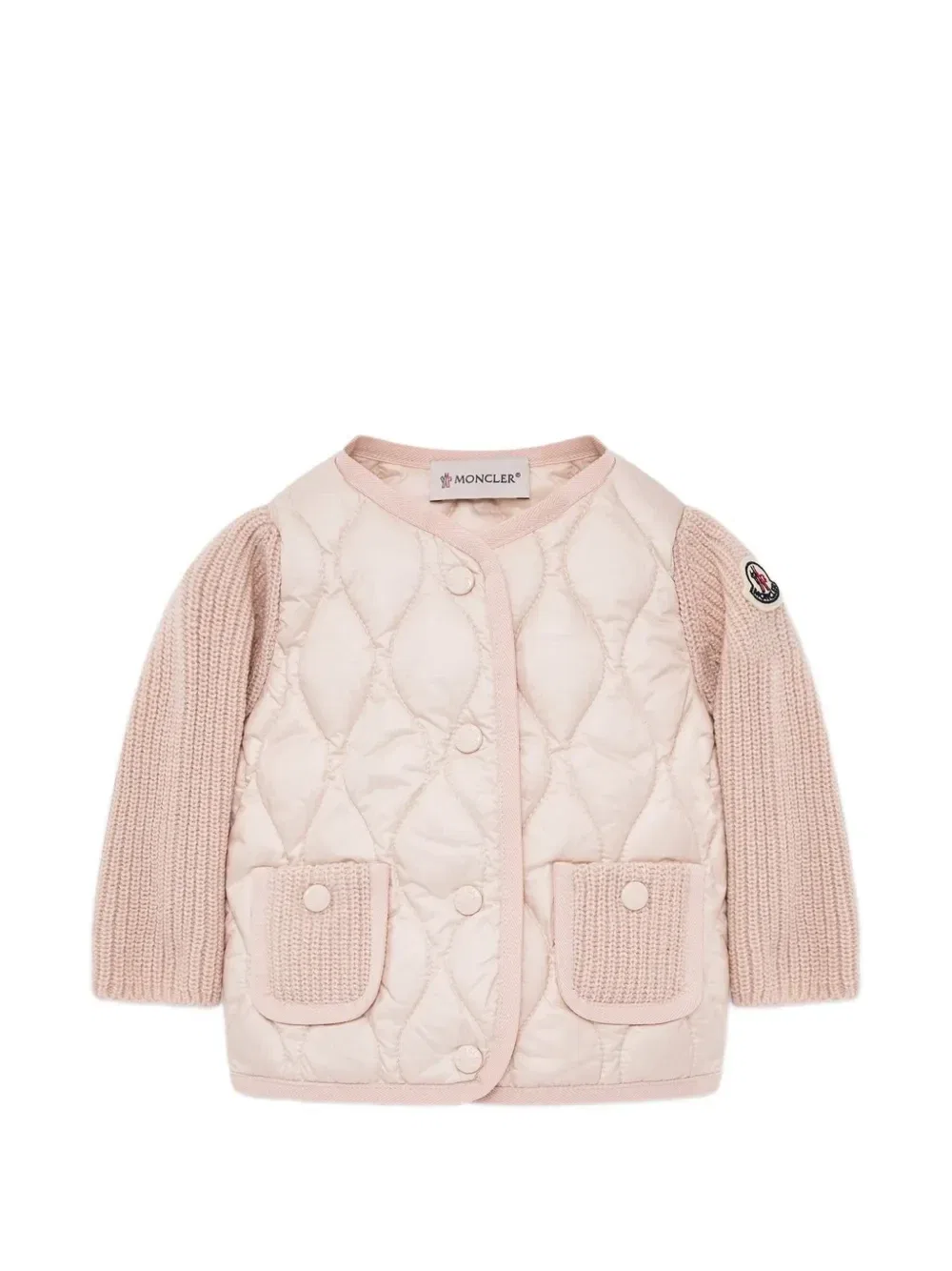 Кардиган с трикотажными рукавами и стеганой вставкой Moncler Enfant, розовый