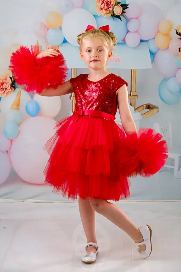 Детское платье для девочек с длинным рукавом Delfini Kids, Red — фото 4