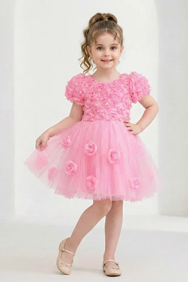 Детское платье для девочек из фатина с молнией Rosali lase detail girls tutu evening dress m00803 Mnk Baby&Kids, Pink