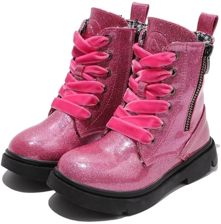 Детские ботинки с блестками на шнуровке и молнии kkdom, Glitter Pink — фото 4