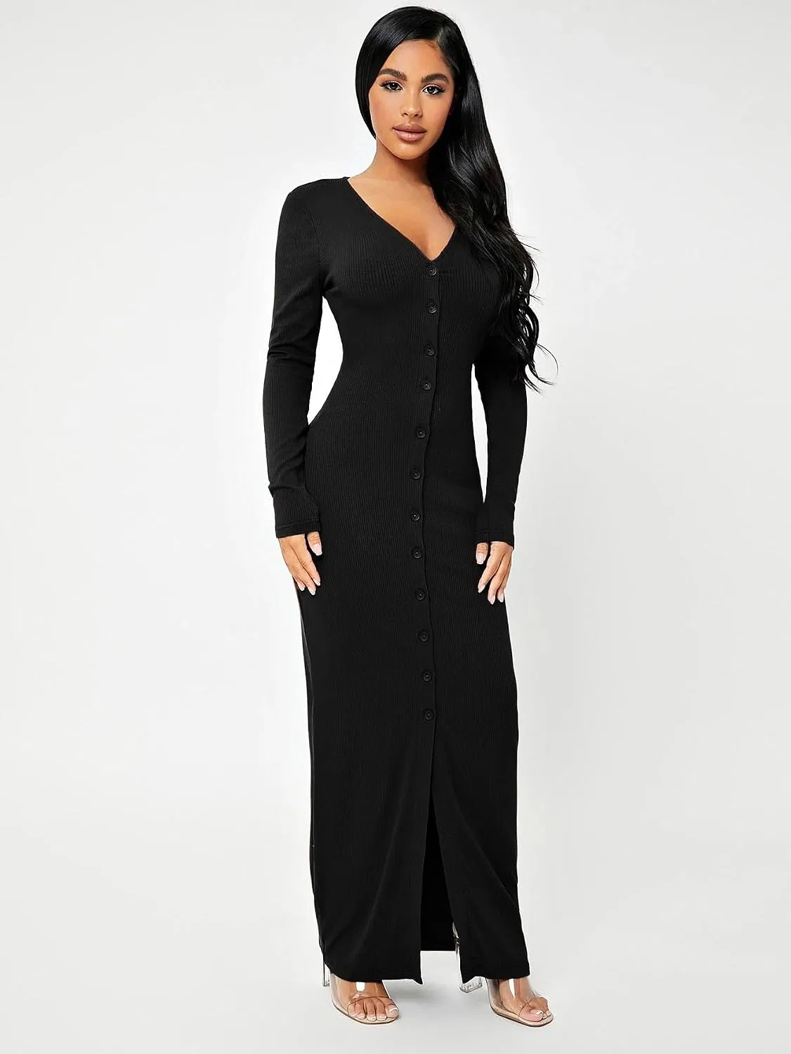 Женское длинное платье-водолазка с запа́хом Bodycon, Black — фото 3
