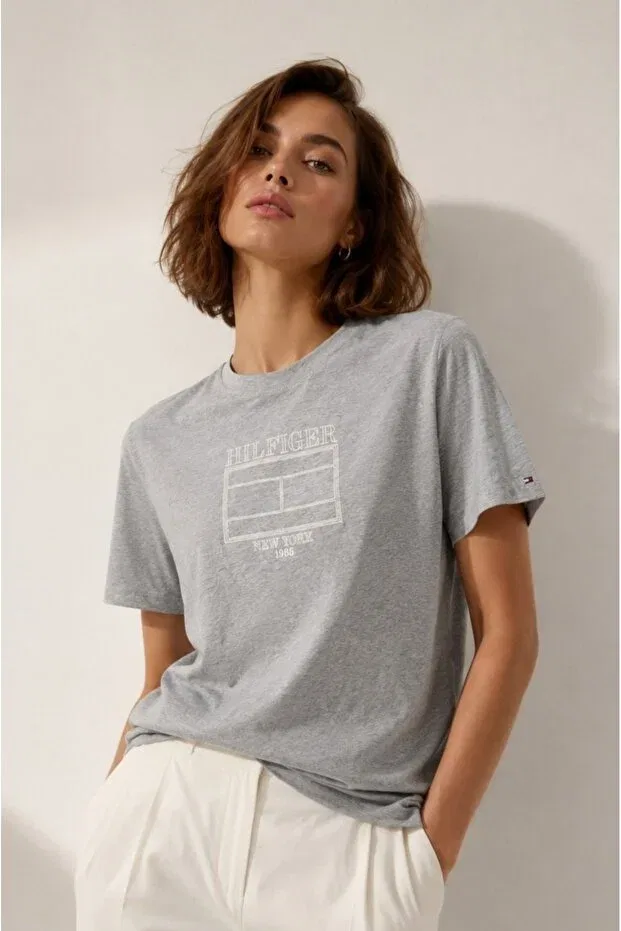 Женская футболка хлопковая Regular fit cotton printed t-shirt Tommy Hilfiger, Gray