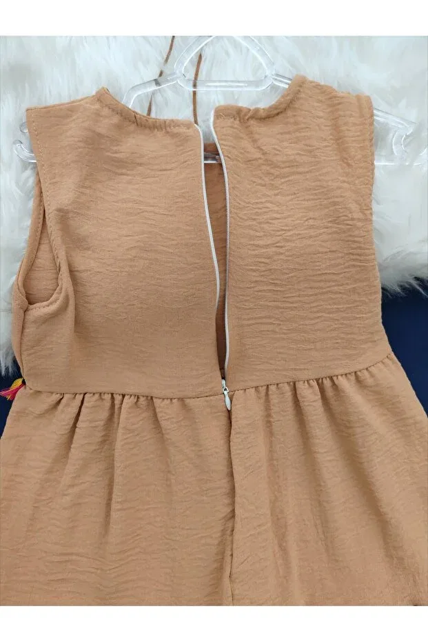 Детское платье из крепа для девочек с V-образным вырезом Beray Bebe, Beige — фото 3