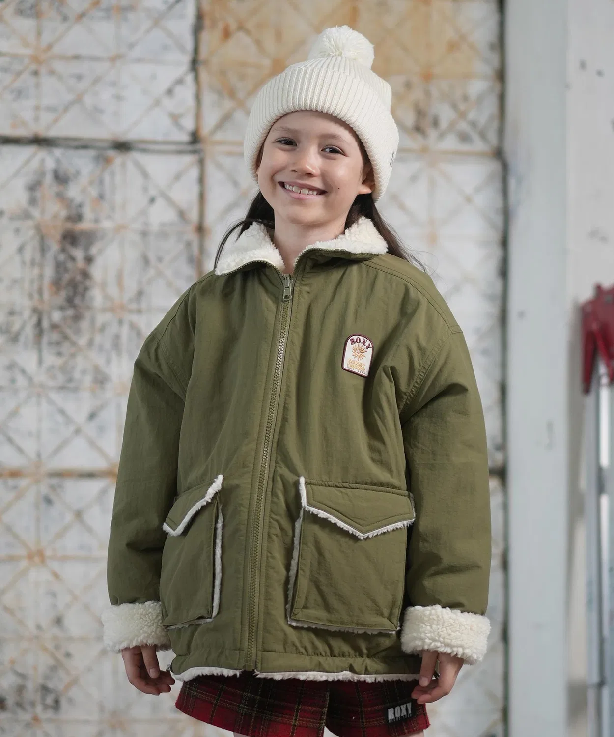 Детская куртка без капюшона с водоотталкивающей пропиткой MINI CHEER UP ROXY, Khaki