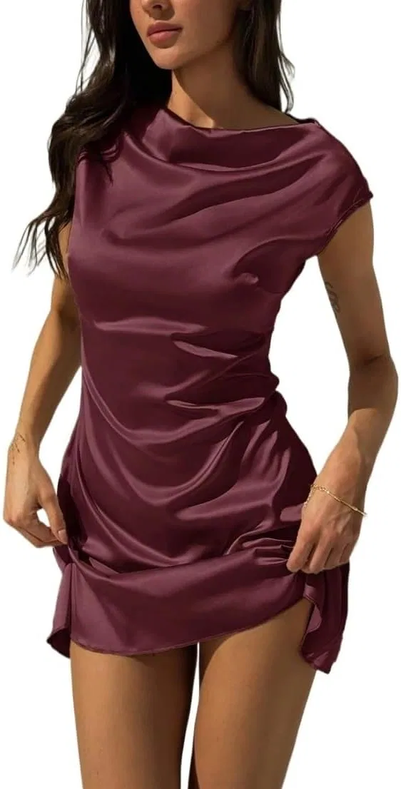 Женское мини-платье без спины A-line Satin, Maroon