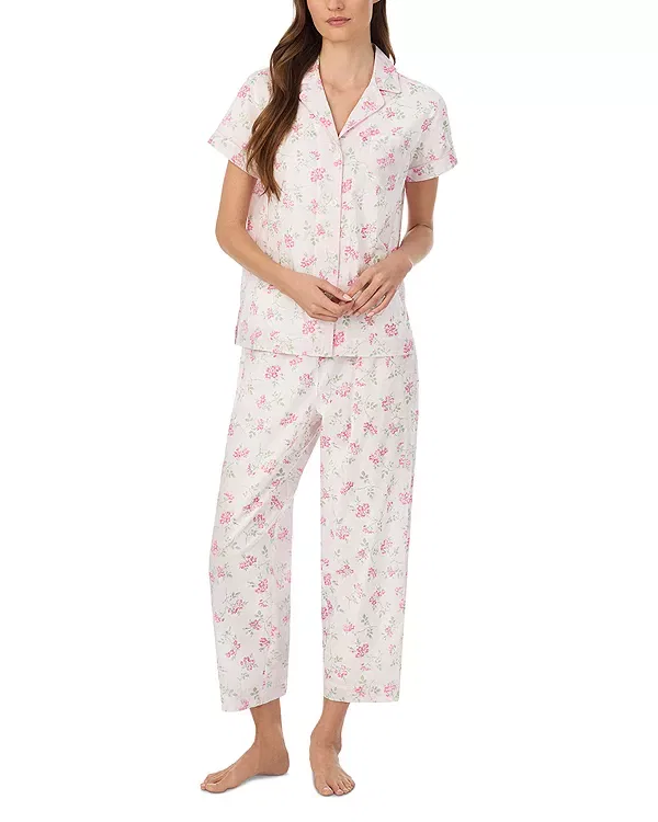 Женская пижама с принтом Classic Lawn Notch Collar Cropped Pajama Set Ralph Lauren, Pink Floral