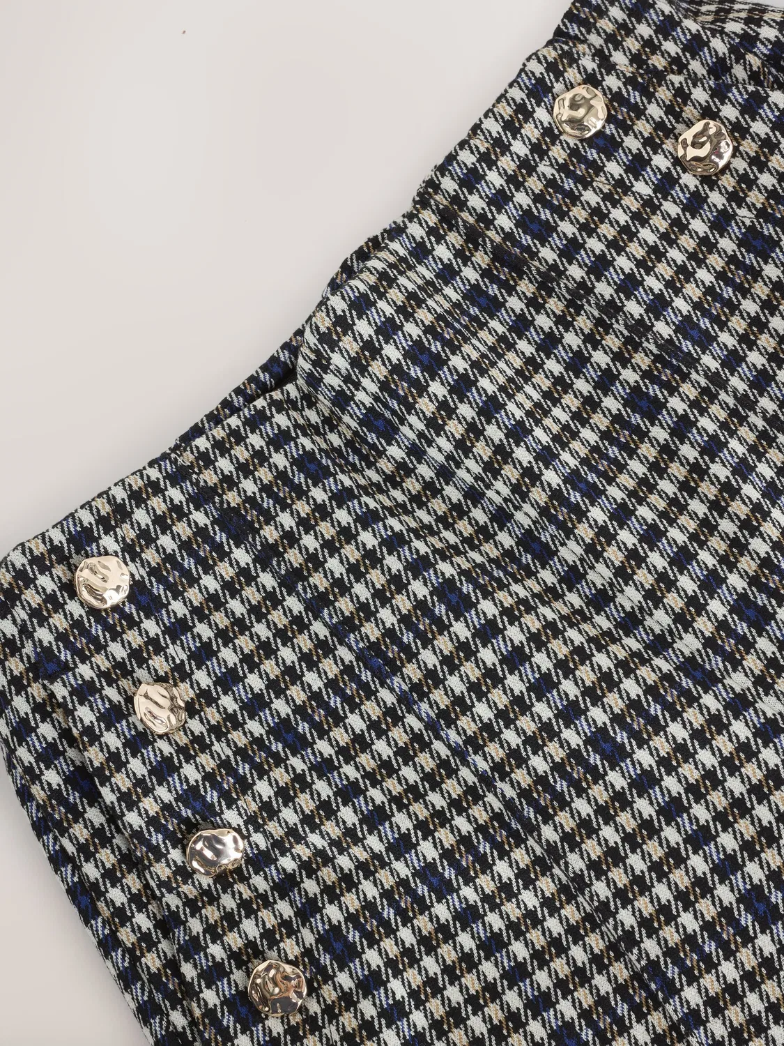 Next Бежевый/синий/черный клетчатые широкие брюки понте с пуговицами — фото 2