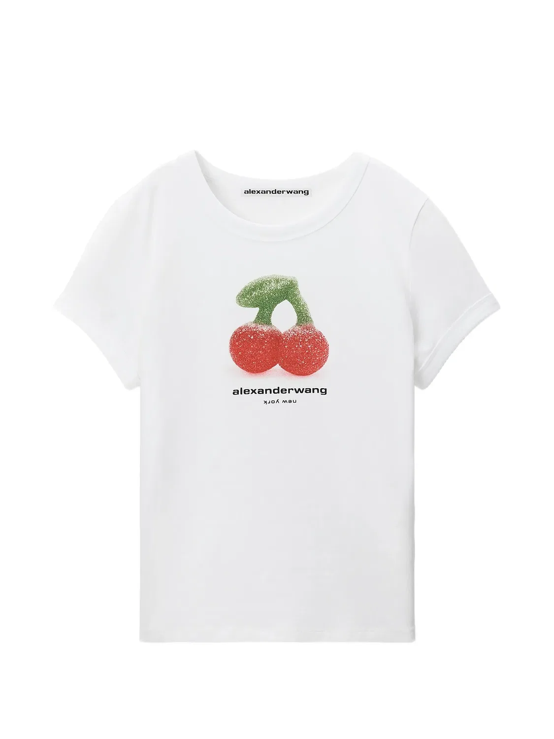 Приталенная футболка с контрастной окантовкой и принтом в виде вишни Alexander Wang, белый
