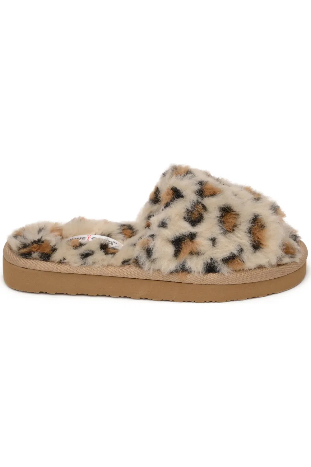 Детские сандалии слайды с мехом Lyla Minnetonka, Cream Leopard Print — фото 2