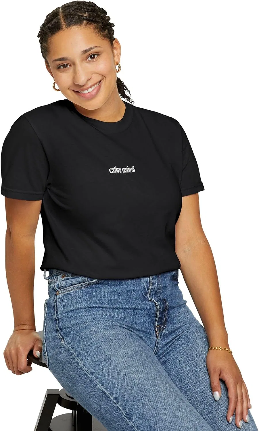 Унисекс футболка с вышивкой Calm Mind Comfort Colors®, Black — фото 3