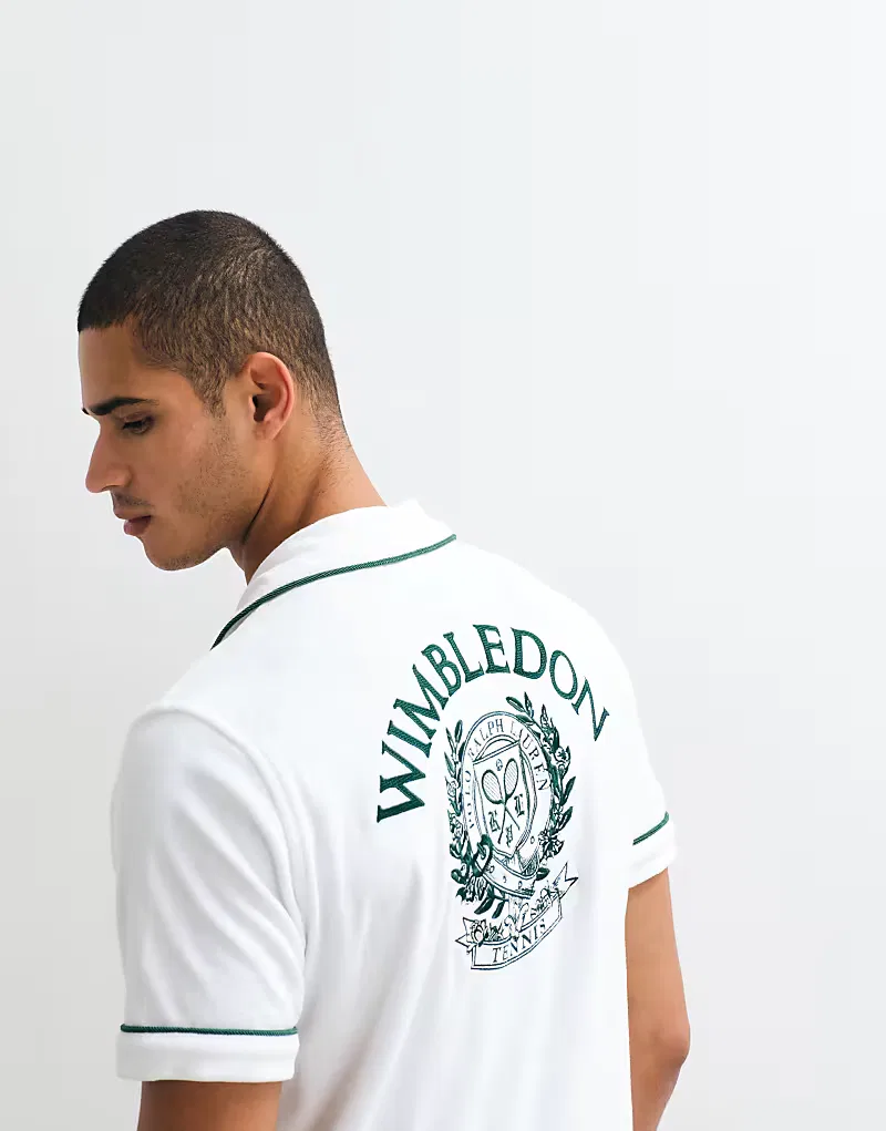 Рубашка махровая с короткими рукавами и вышитым гербом Polo Ralph Lauren Wimbledon Capsule, белый
