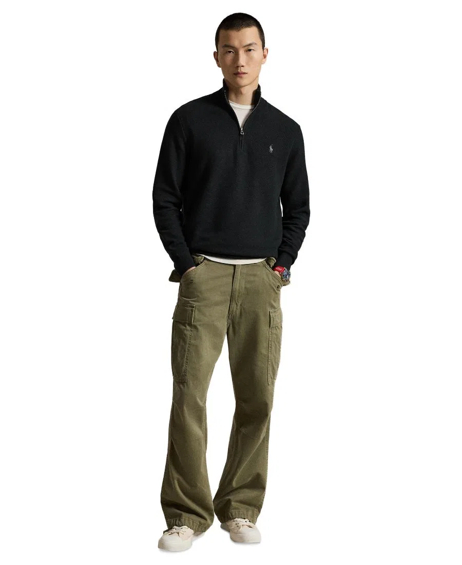 Свитер из хлопка с мелкой вязкой, полузастежкой-молнией Polo Ralph Lauren, Polo Black — фото 2