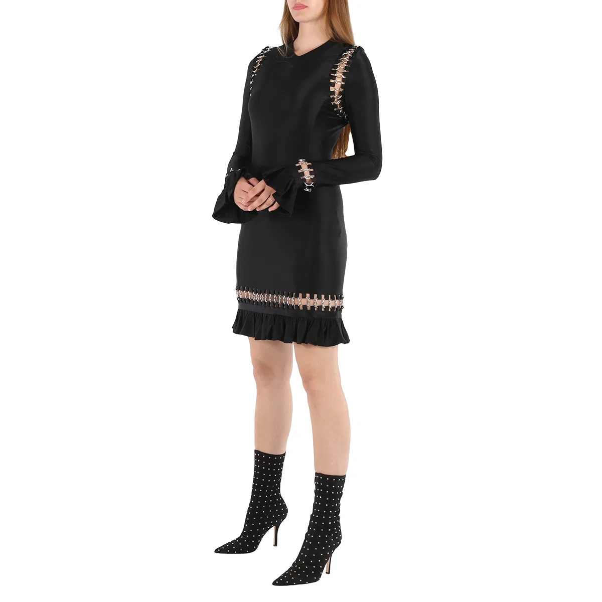 Платье мини из стрейч-джерси с кольцами Ladies Black Ring Pierced Stretch Jersey Mini Dress Burberry, Black — фото 2