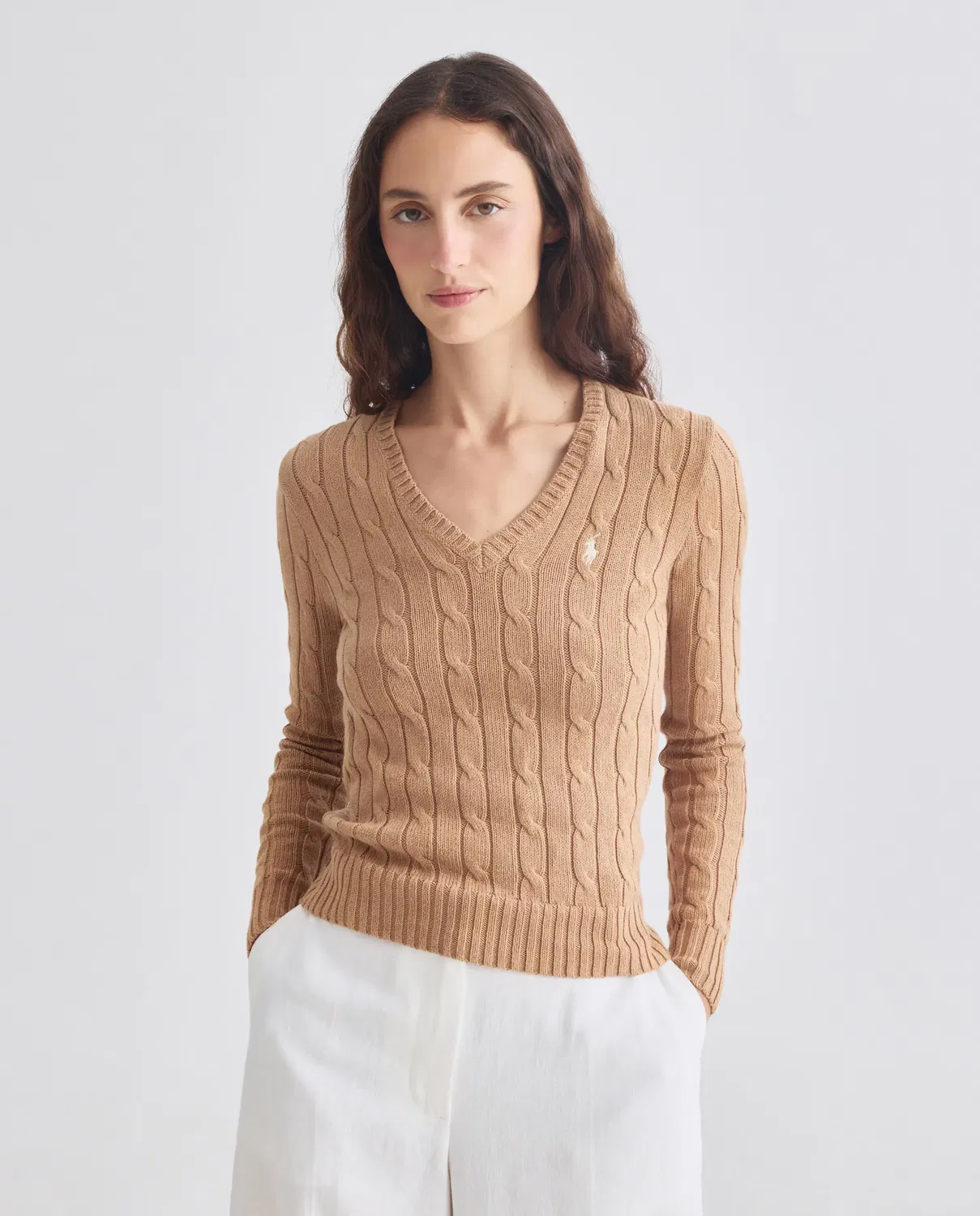Женский джемпер с V-образным вырезом косичка Polo Ralph Lauren, Beige