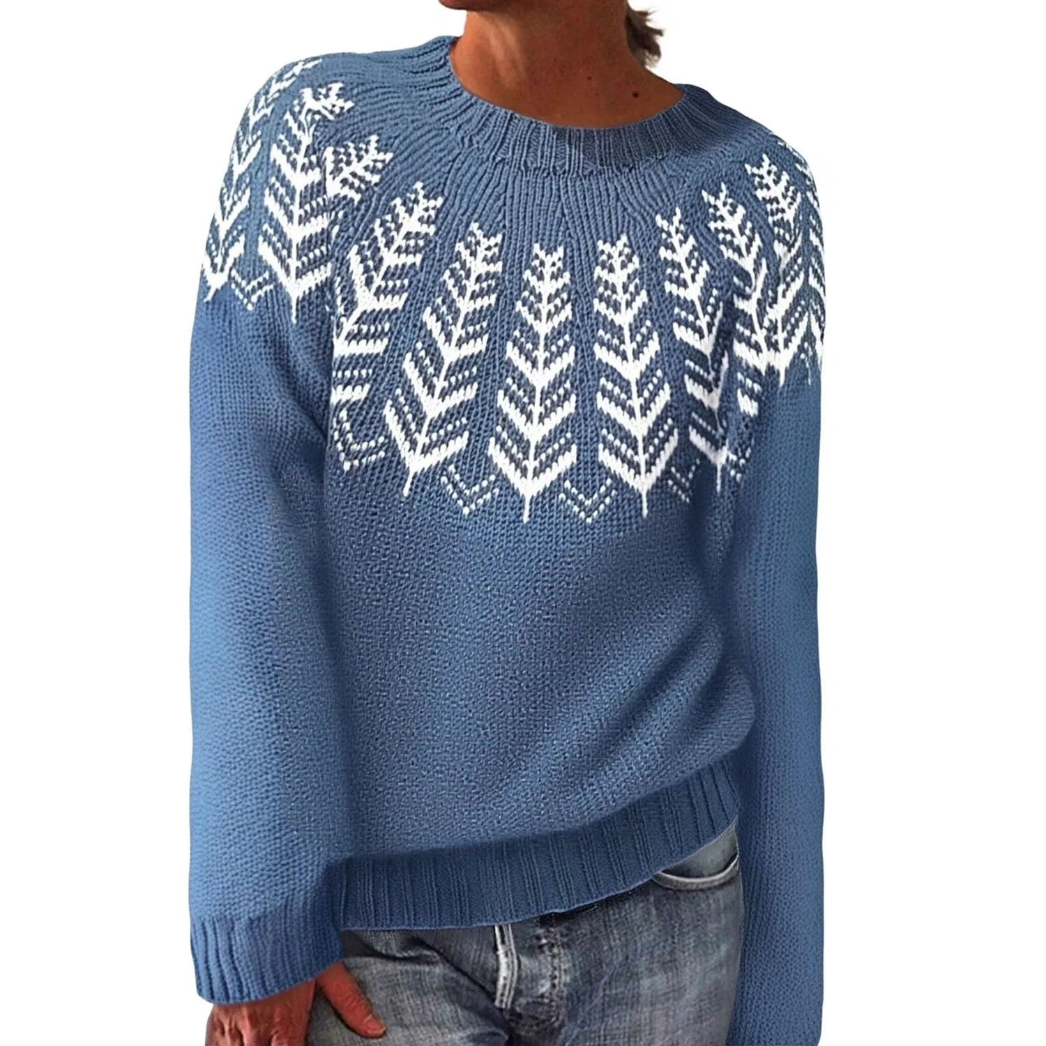 Женский свитер с принтом Retro Knitted Sweater with Isle Print, Navy