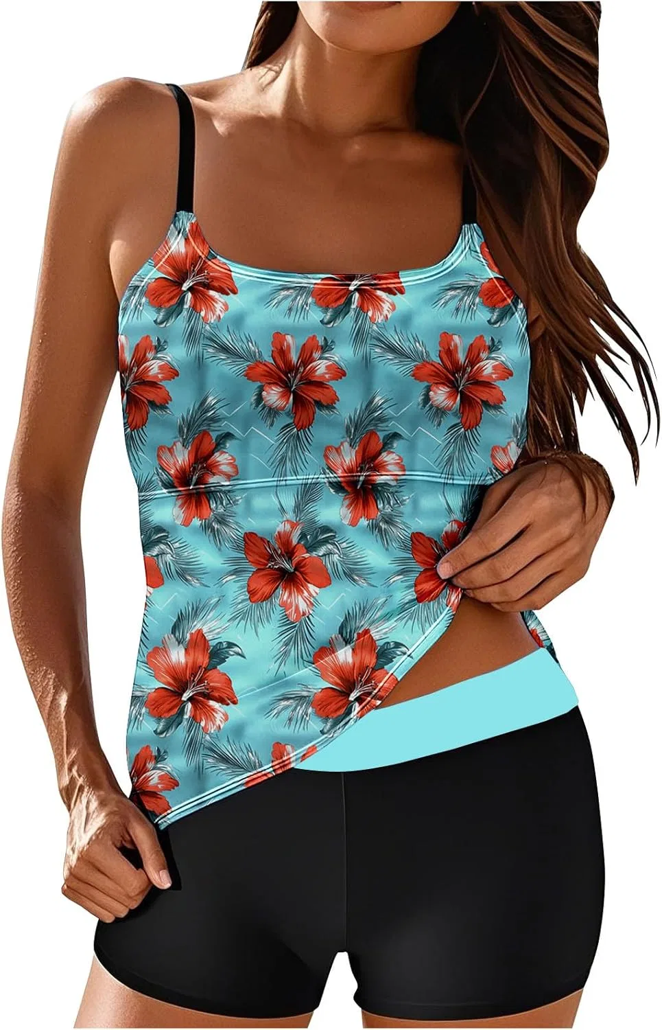 Женский танкини-комплект с тропическим принтом, Slim Fitted, Multicolor