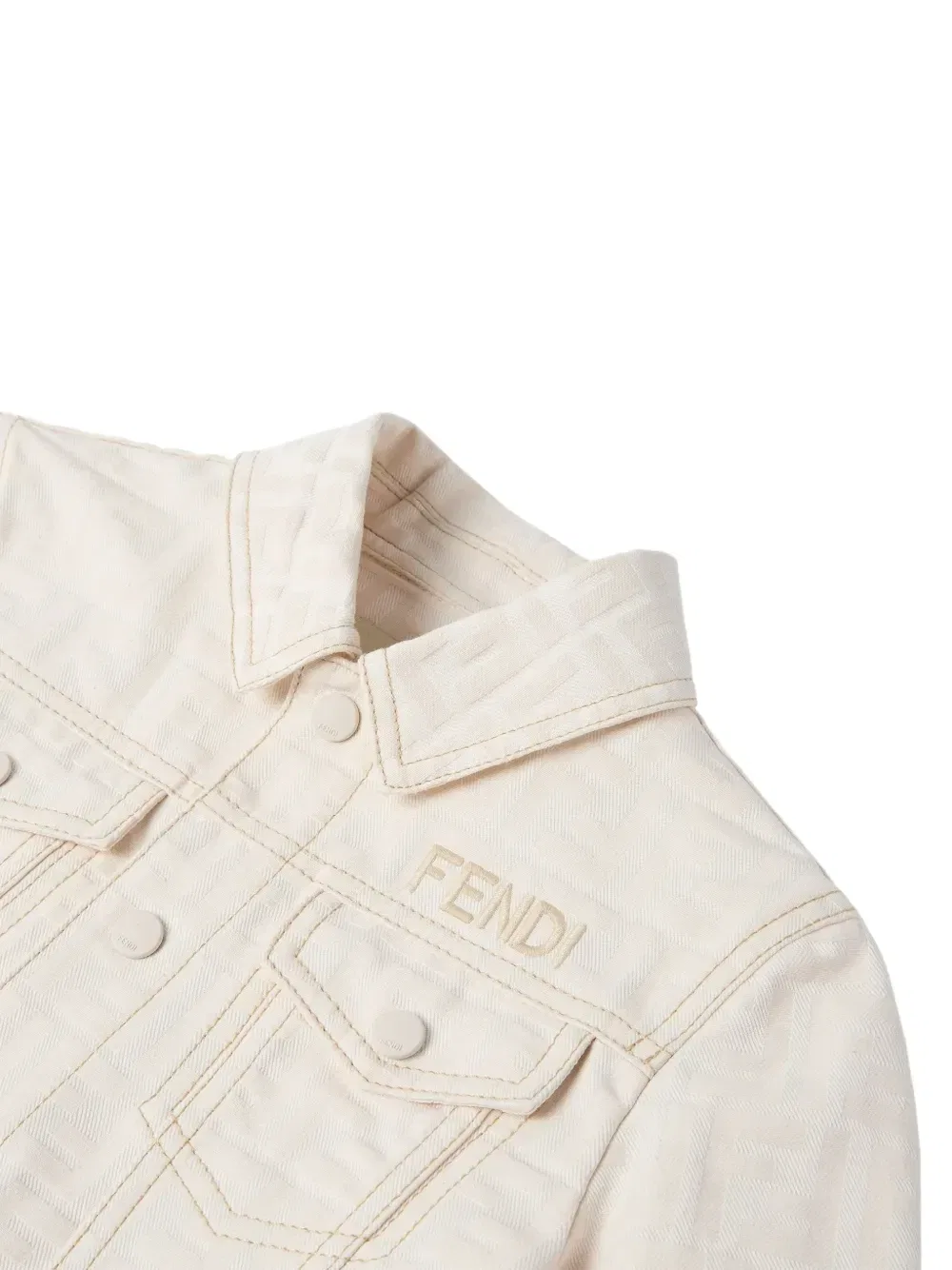 Джинсовая куртка с жаккардовым логотипом FF Fendi Kids, бежевый — фото 3