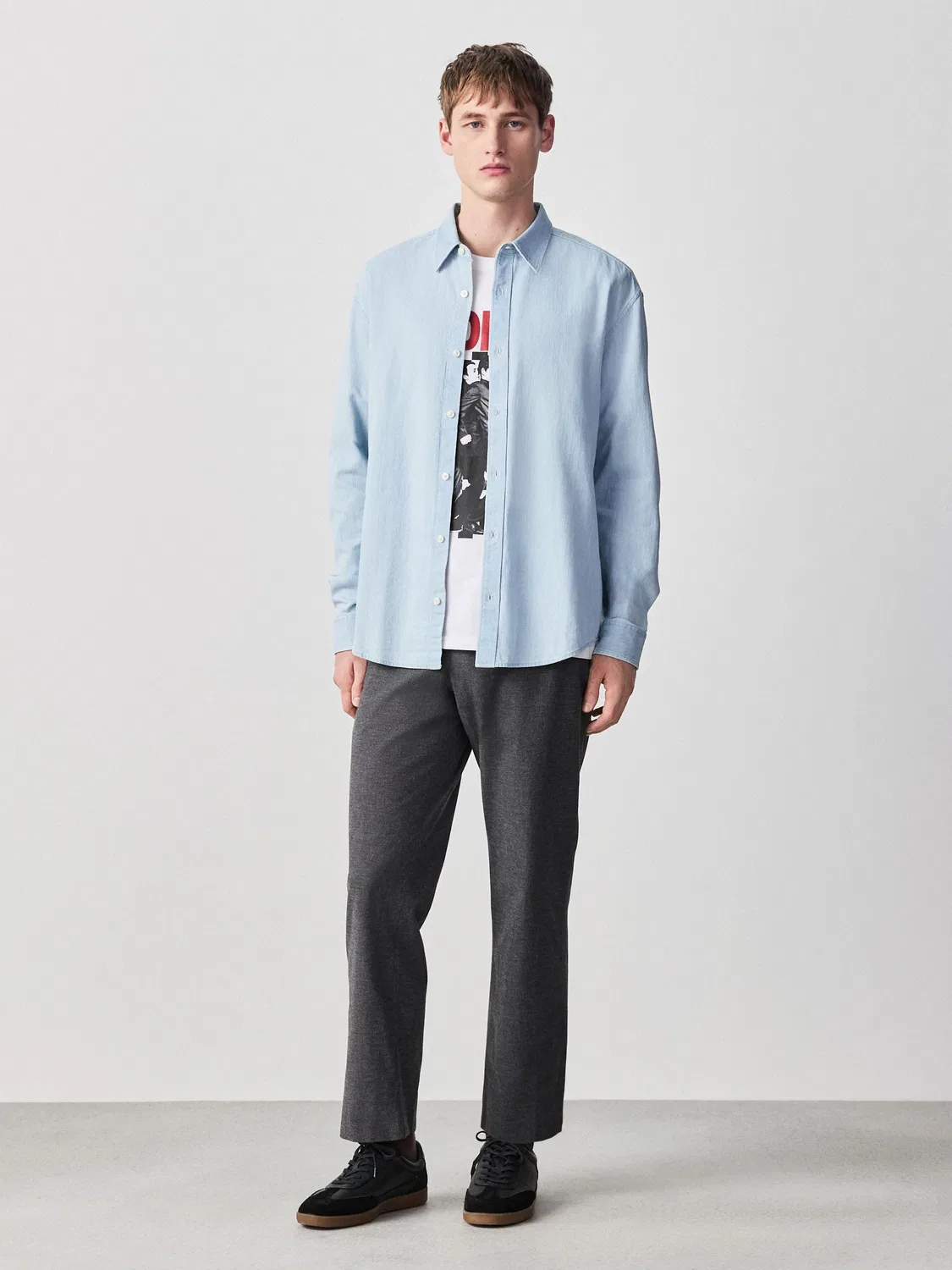 Рубашка джинсовая выбеленная с карманом, Bleach Denim Pocket Long Sleeve Shirt Next, Bleach — фото 3