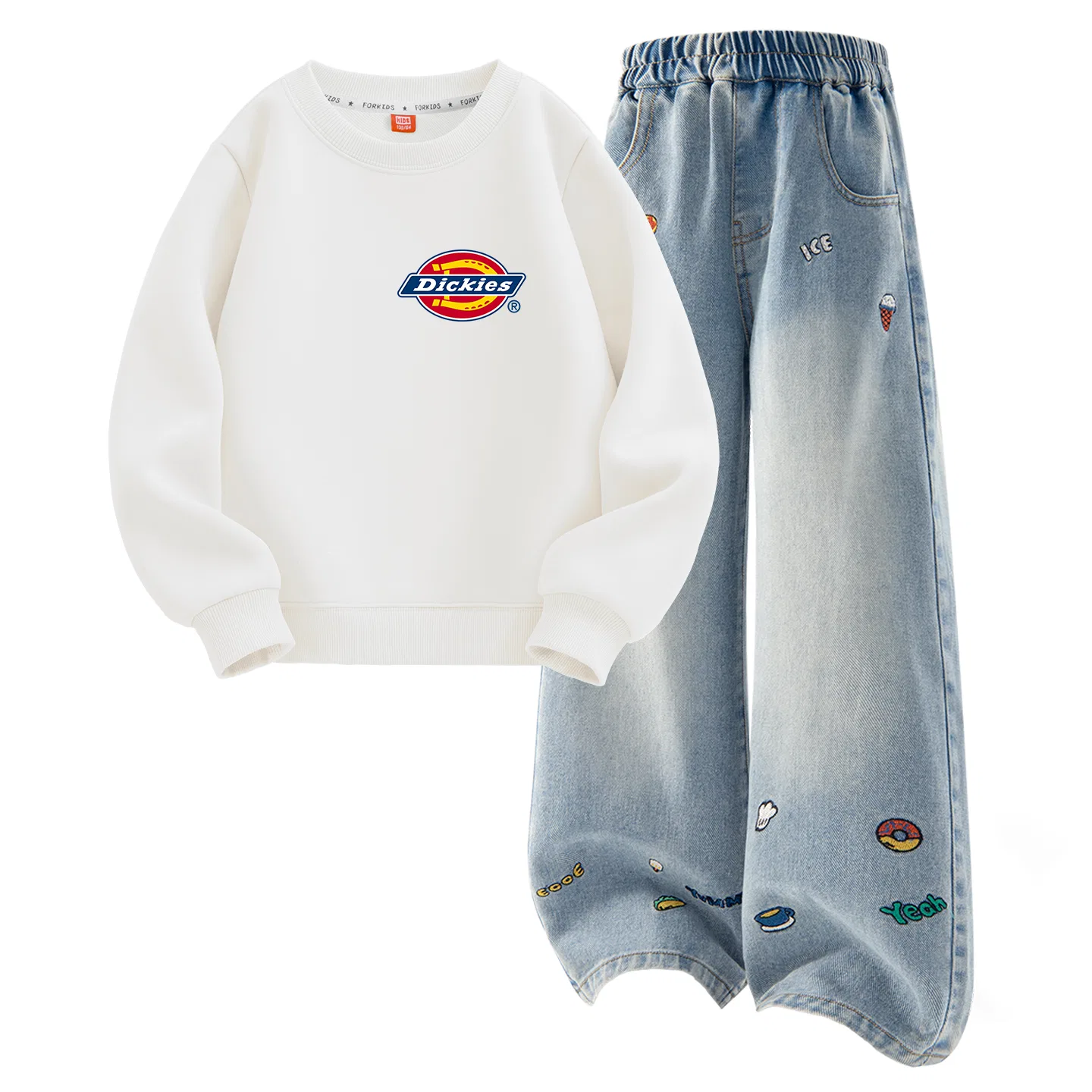 Детский комплект из футера с принтом Suno Paint Taro Purple+Solid Color Denim Blue Dickies, Taro Purple/Denim Blue — фото 3