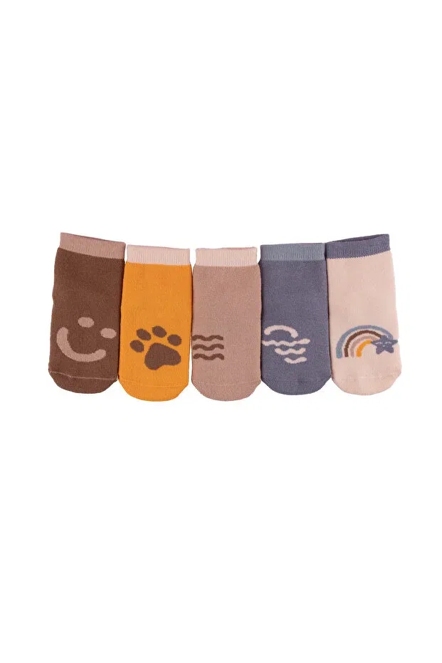 Детские носки с принтом 5-Piece tiny traces non-slip b printed towel socks Hogso, Multicolor
