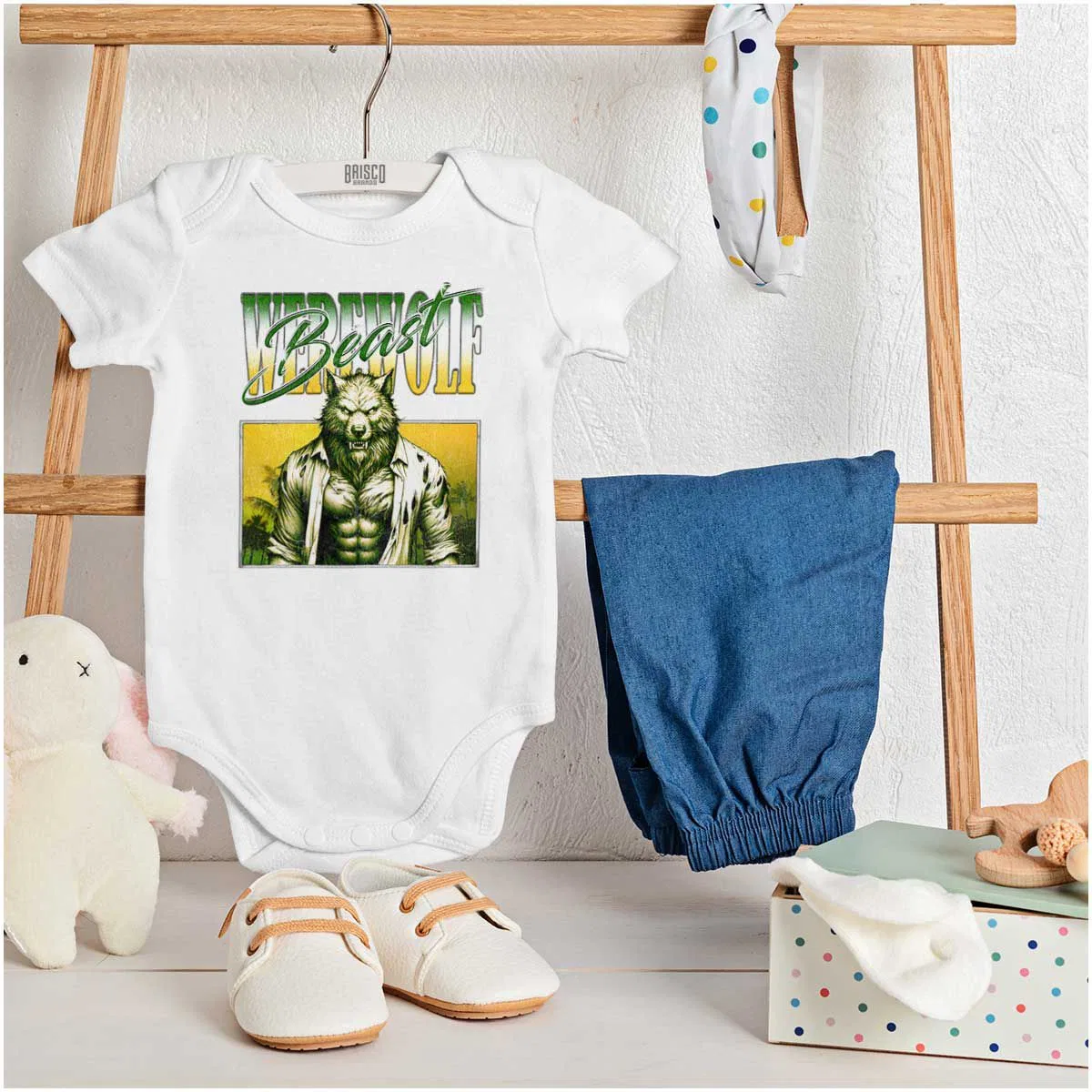 Детское боди-комбинезон с принтом Halloween Monster Werewolf Beast Brisco Brands, White — фото 3